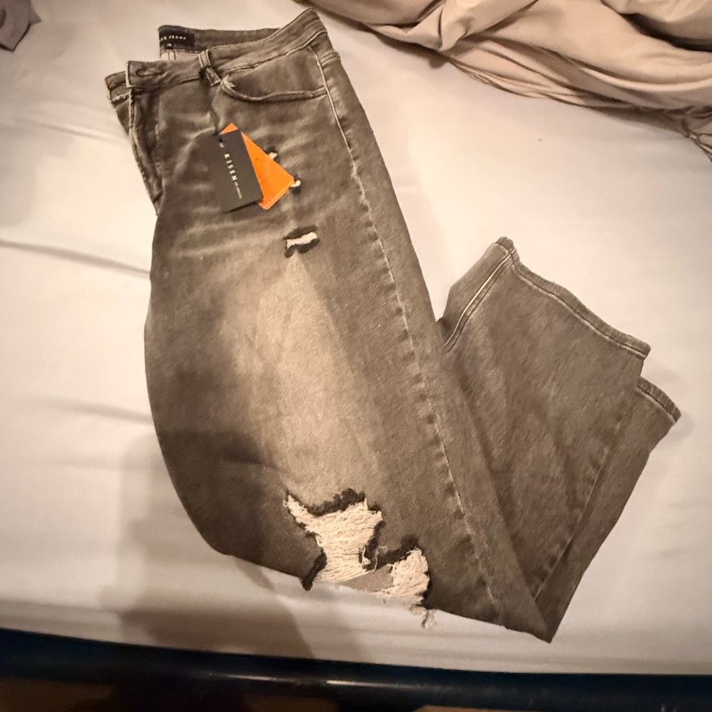 Distressed Gray Flare Jeans